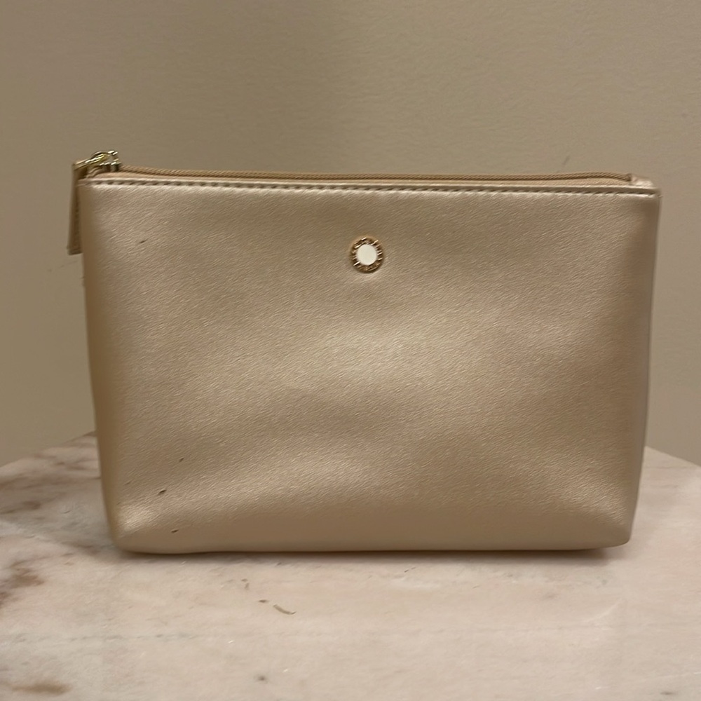 Bvlgari metallic gold faux leather cosmetics bag